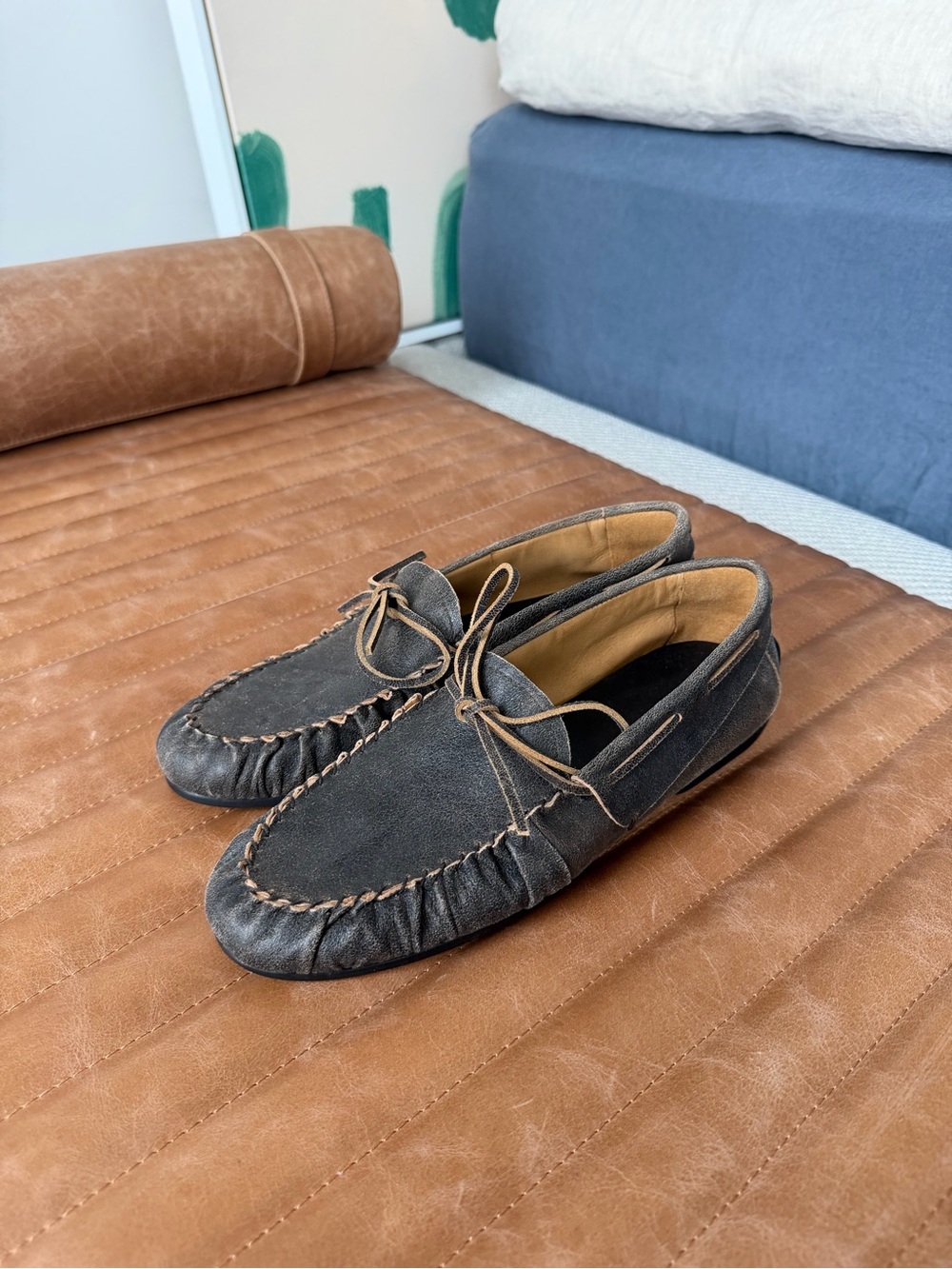 Massimo Dutti Driving Moccasins in Charcoal